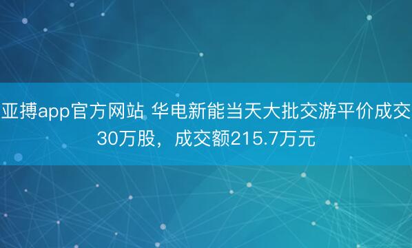 亚搏app官方网站 华电新能当天大批交游平价成交30万股，成交额215.7万元